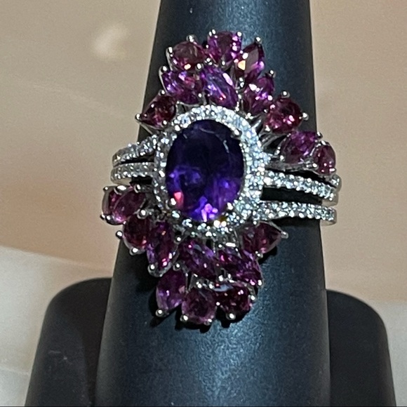 JTV Jewelry - 🍇African Amethyst Rhodium/925 Ring& AmethystGuard